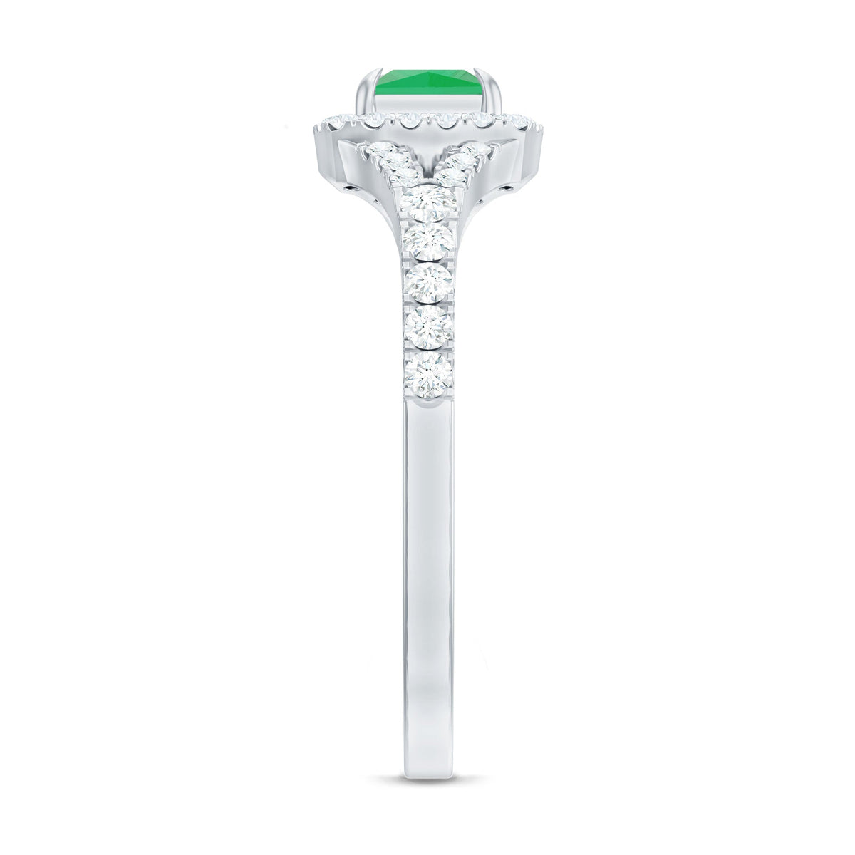 Princess Cut Emerald Ring – Diamond Split Shank, Vibrant Green Engagement Jewelry