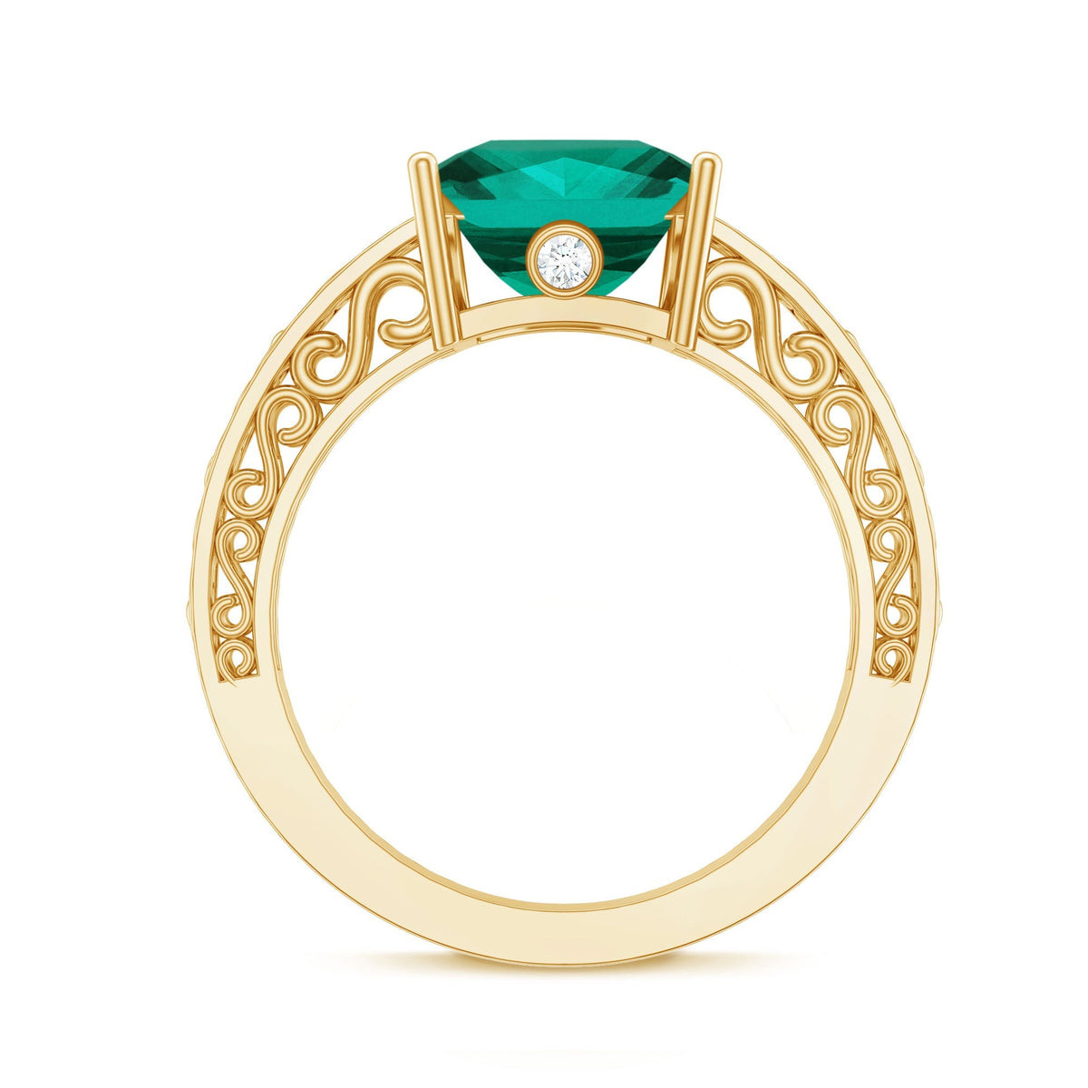 Princess Cut Emerald Ring – Lab Grown 2 Carat Filigree Engagement Ring With Diamond Accent