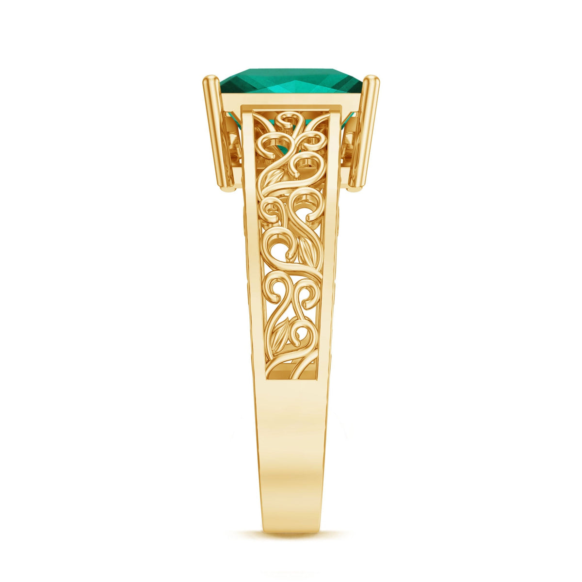 Princess Cut Emerald Ring – Lab Grown 2 Carat Filigree Engagement Ring With Diamond Accent