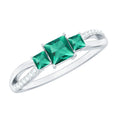 Princess Cut Emerald Ring – Lab Grown 3 Stone Promise Ring with Diamond Accents