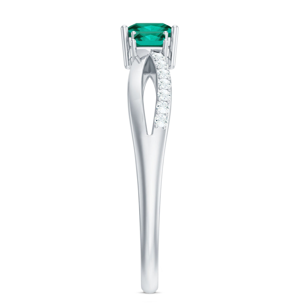Princess Cut Emerald Ring – Lab Grown 3 Stone Promise Ring with Diamond Accents