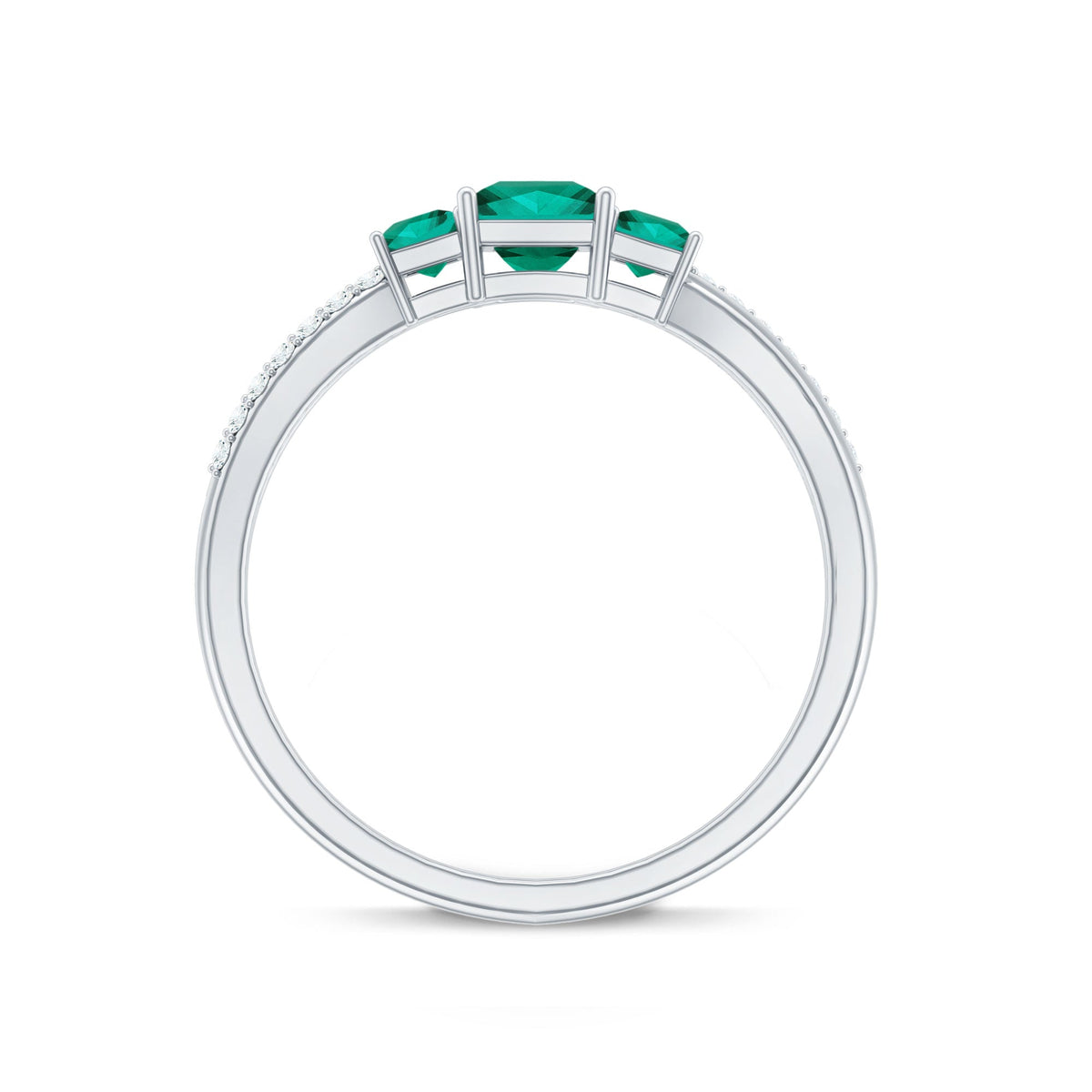 Princess Cut Emerald Ring – Lab Grown 3 Stone Promise Ring with Diamond Accents