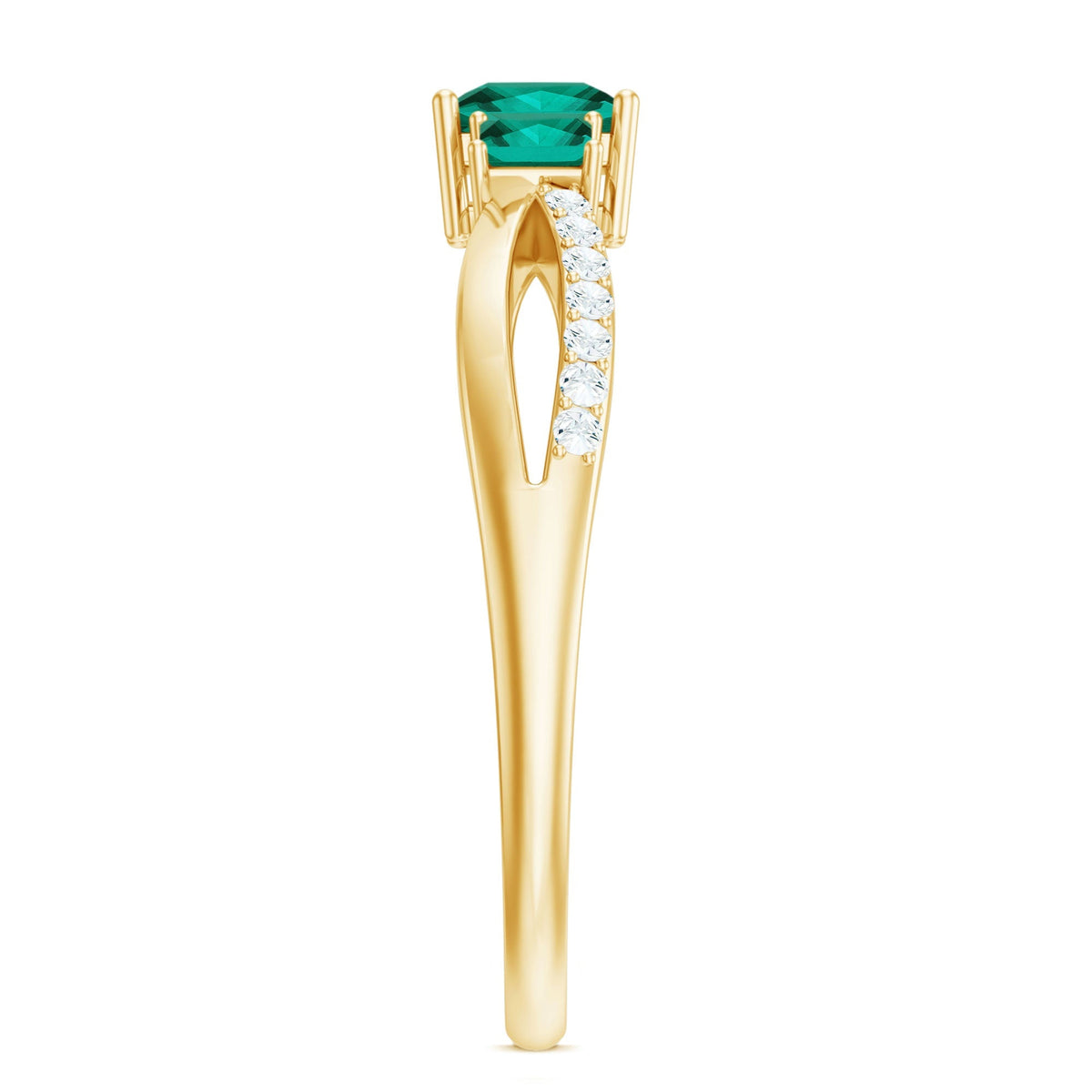 Princess Cut Emerald Ring – Lab Grown 3 Stone Promise Ring with Diamond Accents