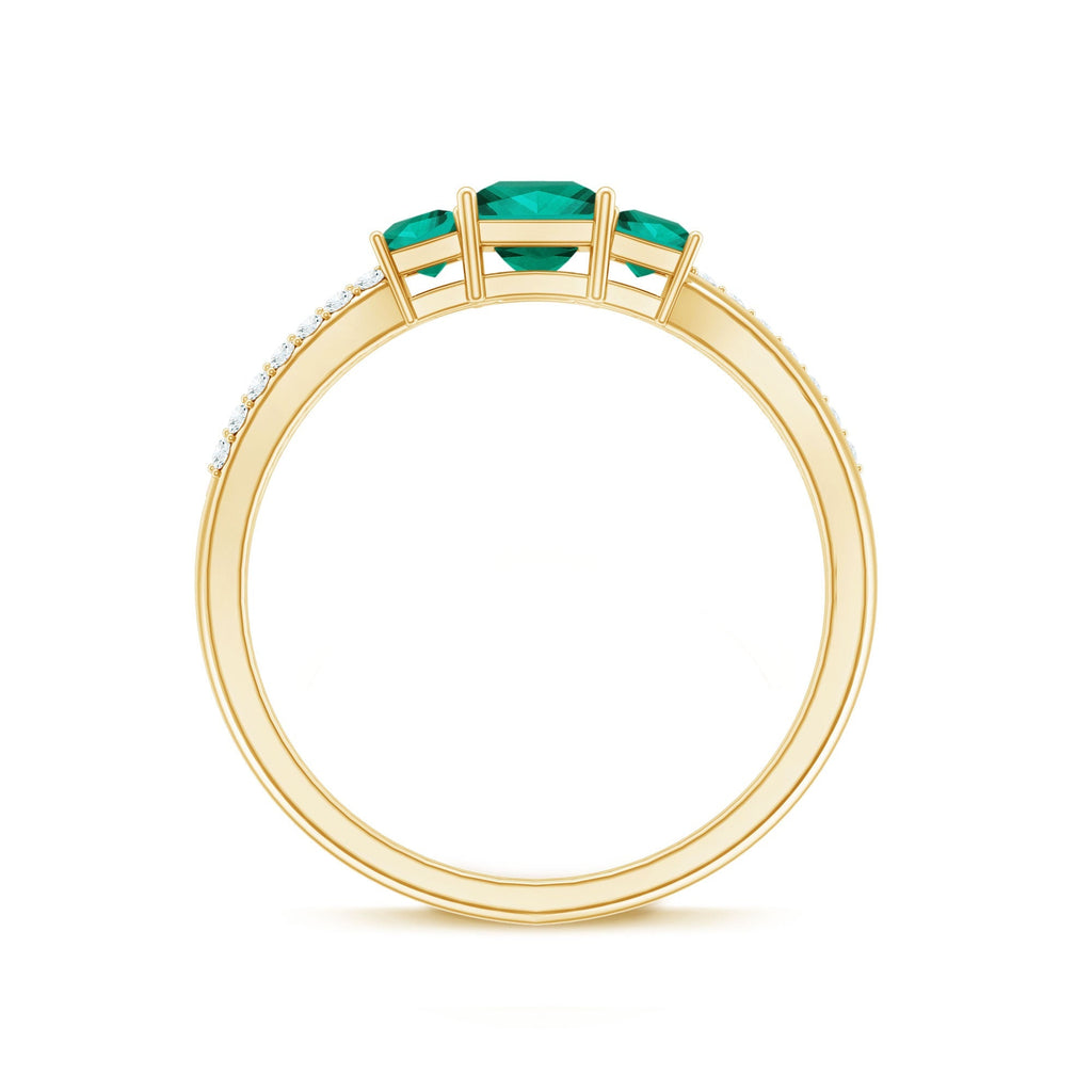 Princess Cut Emerald Ring – Lab Grown 3 Stone Promise Ring with Diamond Accents