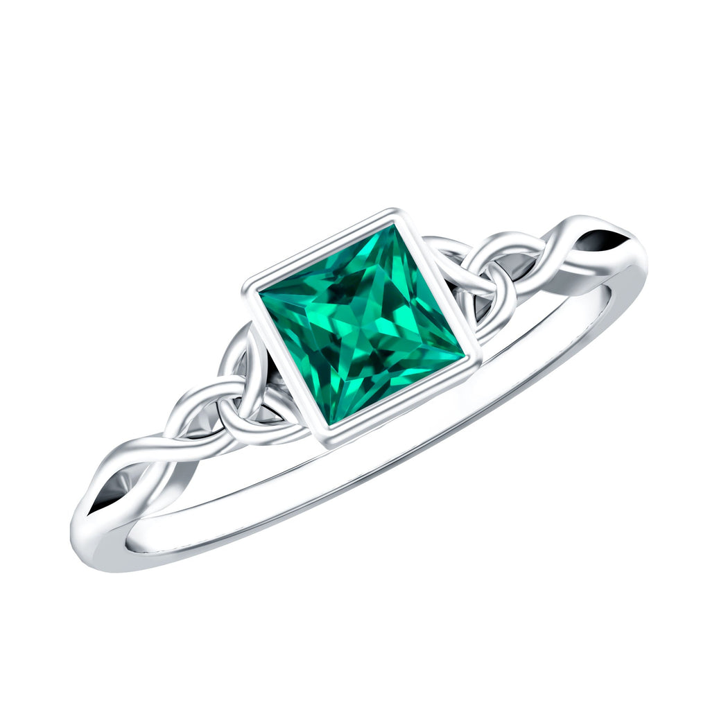 Princess Cut Emerald Ring – Lab Grown Bezel Setting Celtic Promise Band