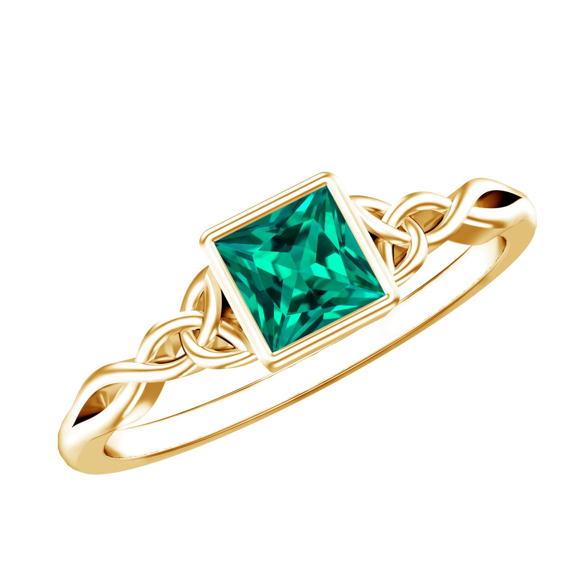 Princess Cut Emerald Ring – Lab Grown Bezel Setting Celtic Promise Band