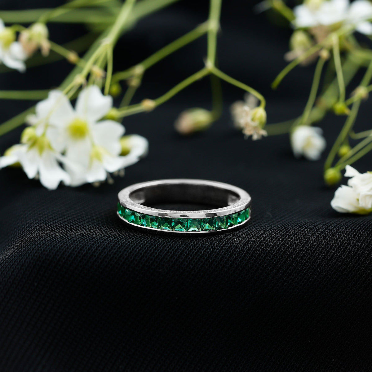 Princess Cut Emerald Ring – Lab Grown Emerald Eternity Band | AAA Quality Green Gemstone