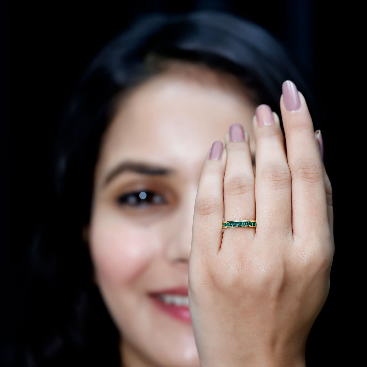 Princess Cut Emerald Ring – Lab Grown Emerald Eternity Band | AAA Quality Green Gemstone