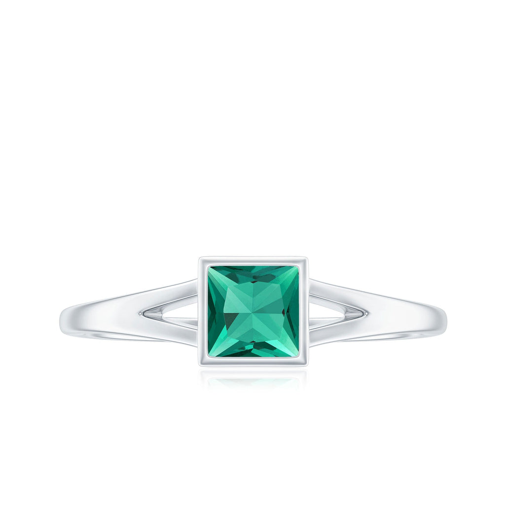Princess Cut Emerald Ring – Lab Grown Emerald Solitaire with Split Shank Design