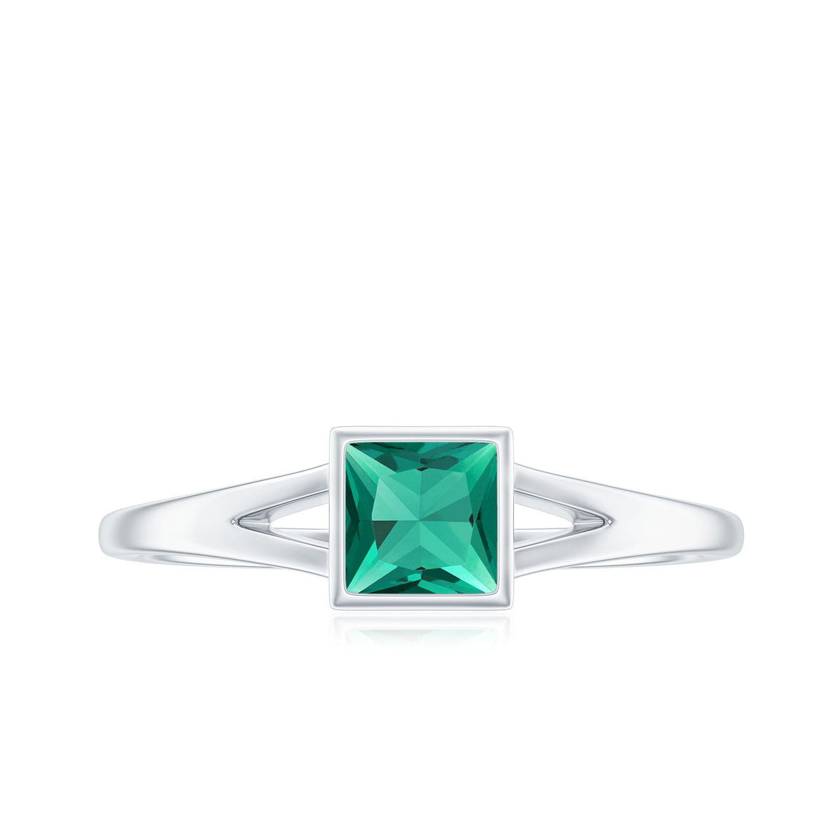 Princess Cut Emerald Ring – Lab Grown Emerald Solitaire with Split Shank Design