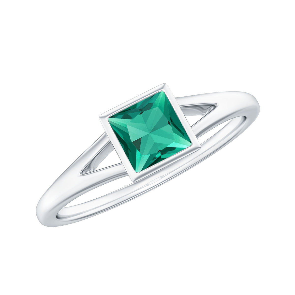 Princess Cut Emerald Ring – Lab Grown Emerald Solitaire with Split Shank Design