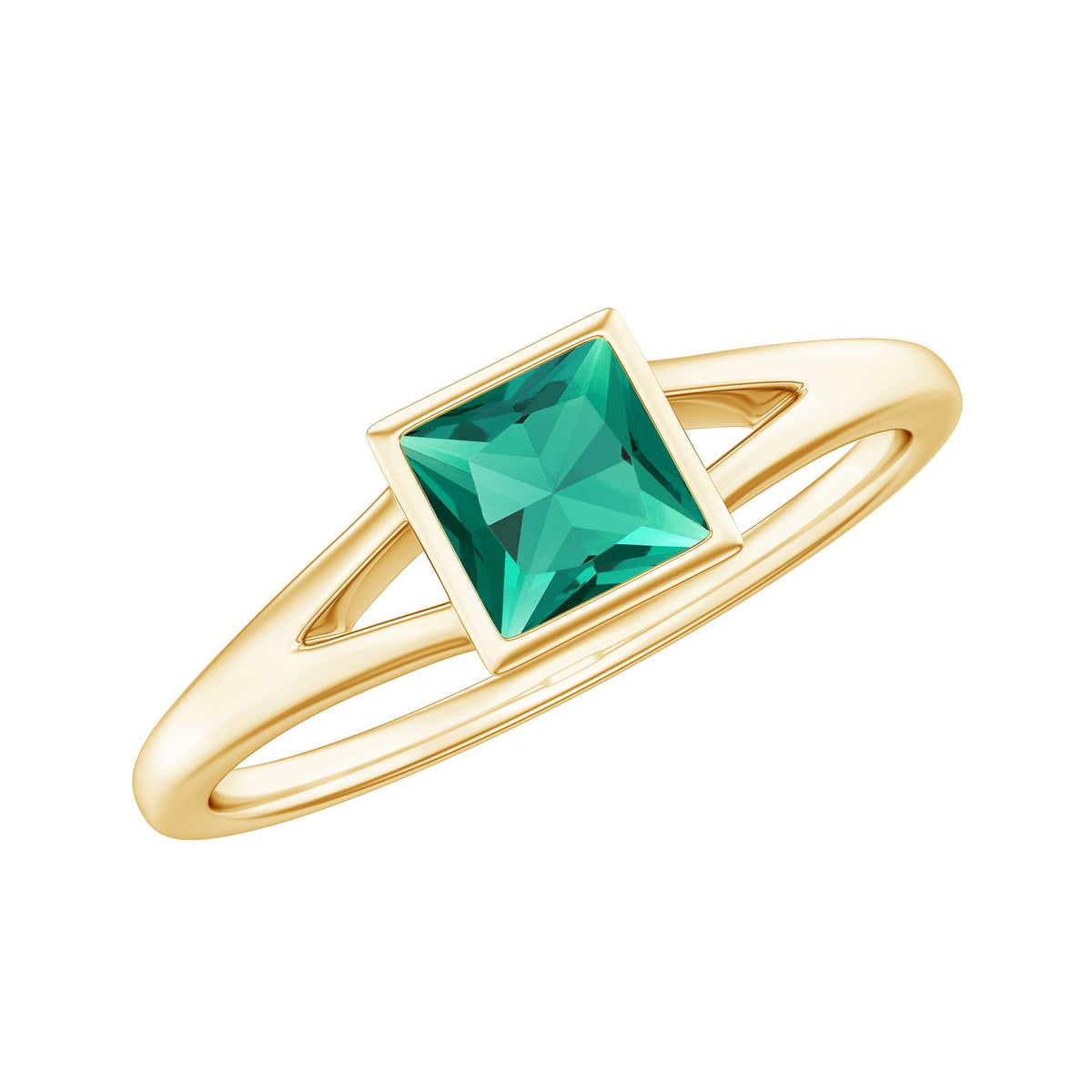 Princess Cut Emerald Ring – Lab Grown Emerald Solitaire with Split Shank Design