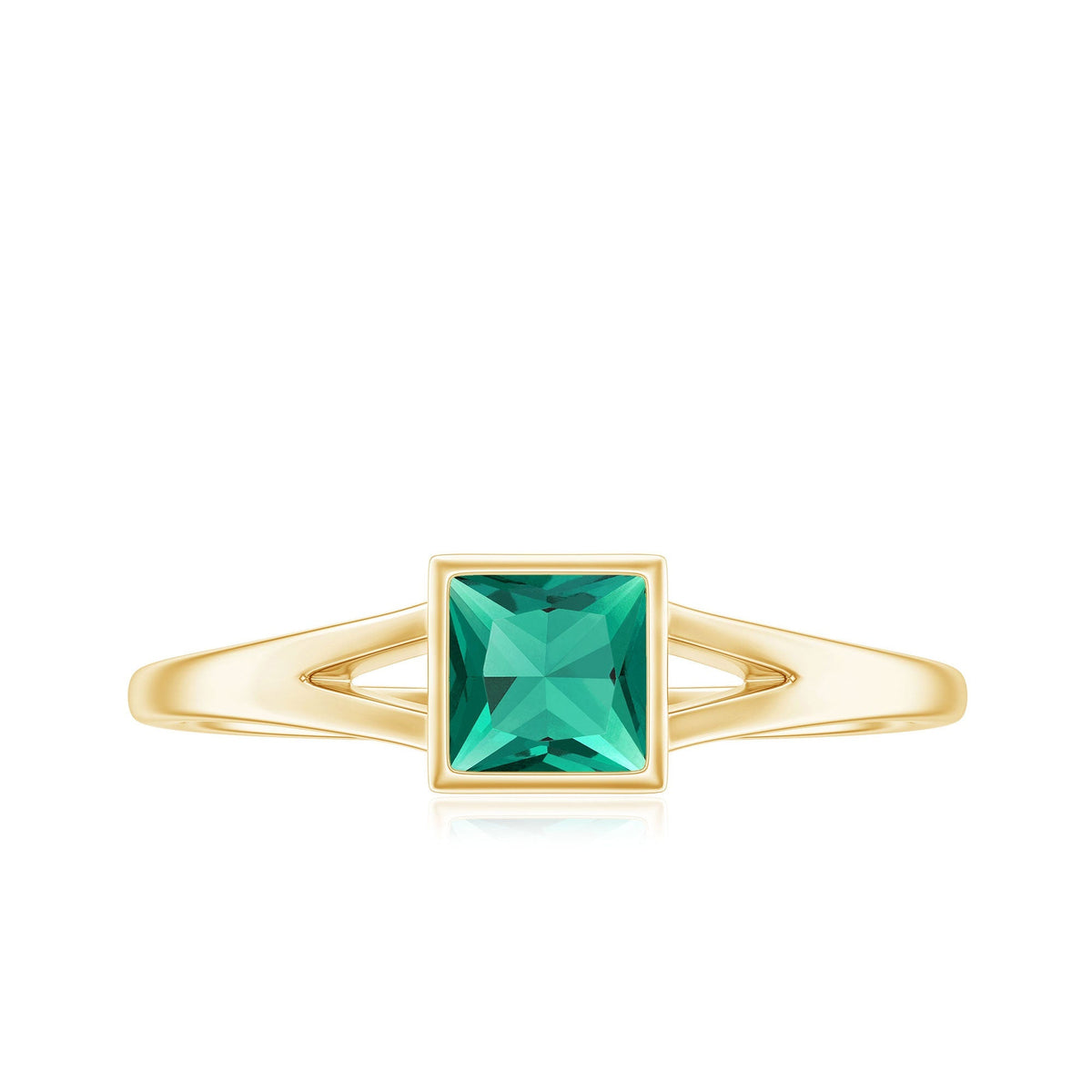 Princess Cut Emerald Ring – Lab Grown Emerald Solitaire with Split Shank Design