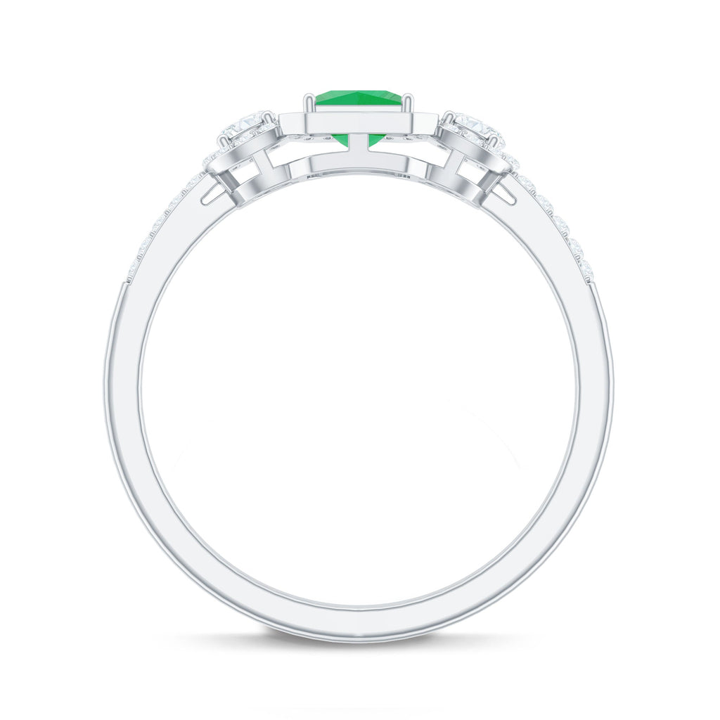 Princess Cut Emerald Ring – Vintage Engagement Band with Diamond Accents