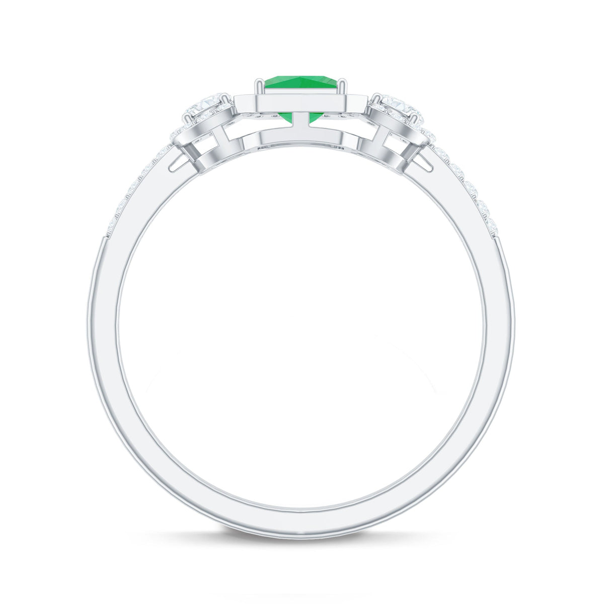 Princess Cut Emerald Ring – Vintage Engagement Band with Diamond Accents
