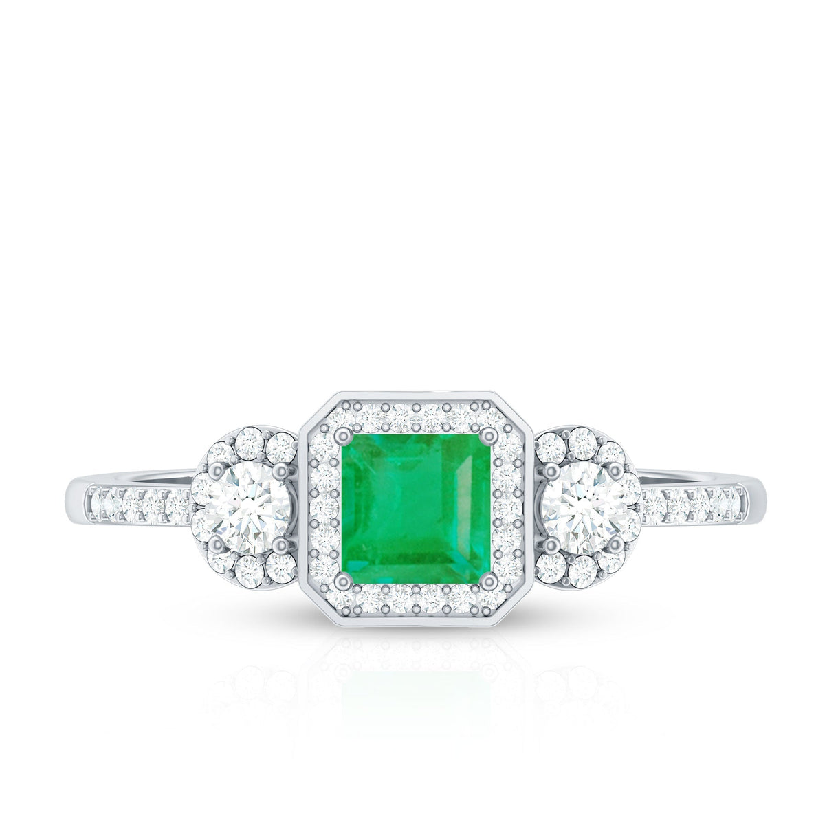 Princess Cut Emerald Ring – Vintage Engagement Band with Diamond Accents