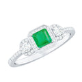 Princess Cut Emerald Ring – Vintage Engagement Band with Diamond Accents