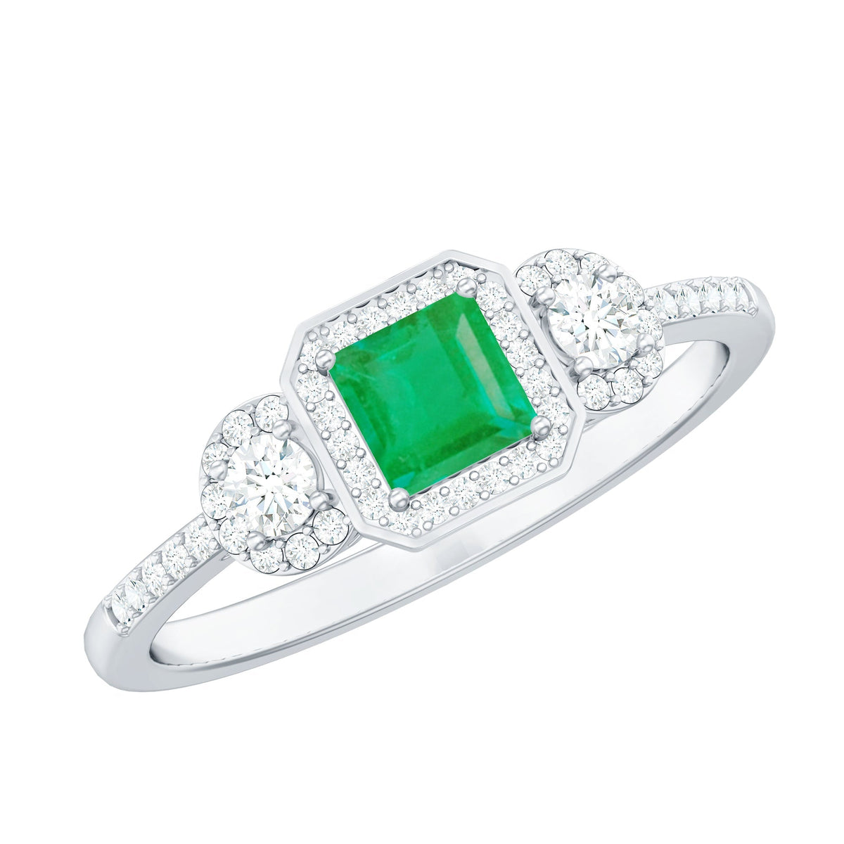 Princess Cut Emerald Ring – Vintage Engagement Band with Diamond Accents