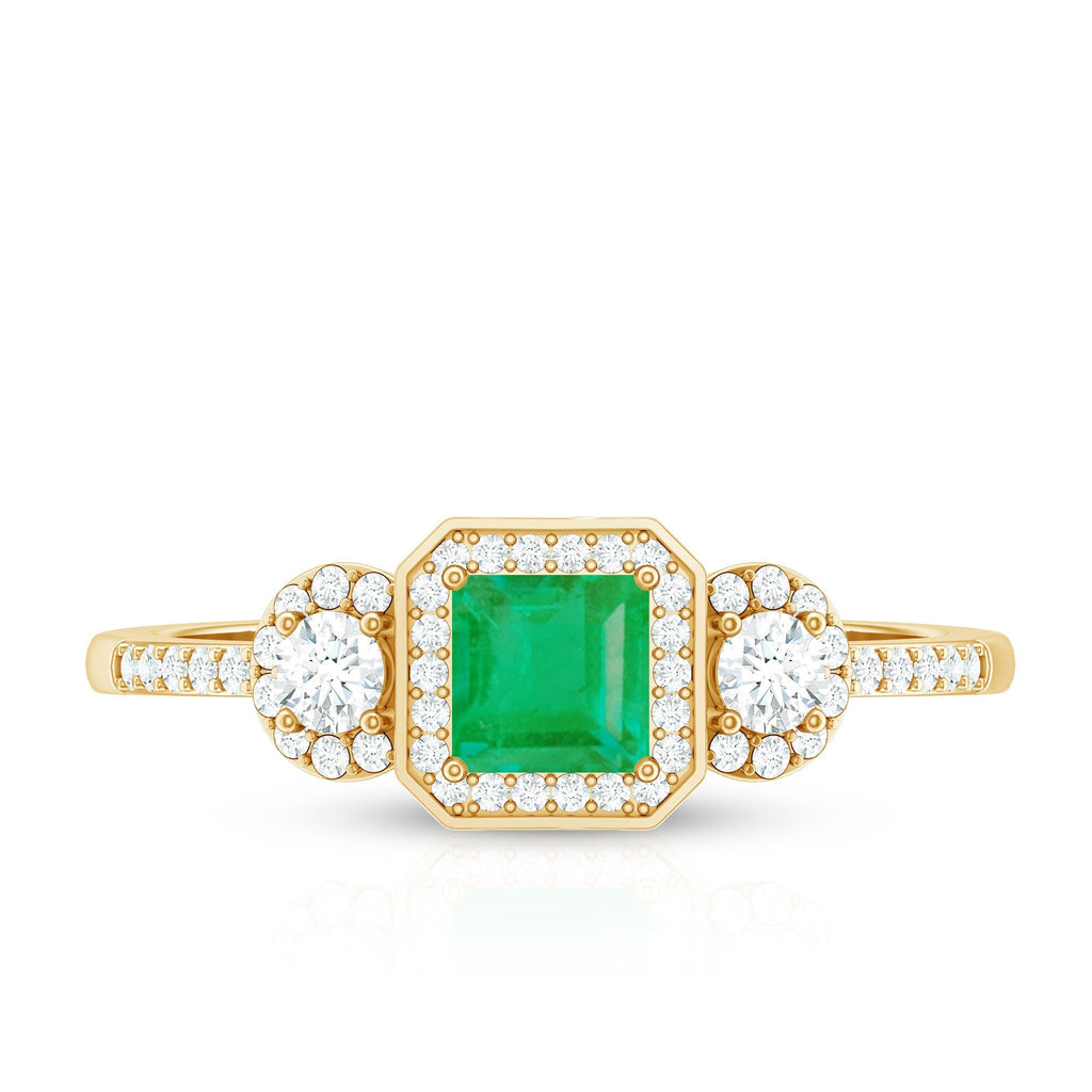 Princess Cut Emerald Ring – Vintage Engagement Band with Diamond Accents