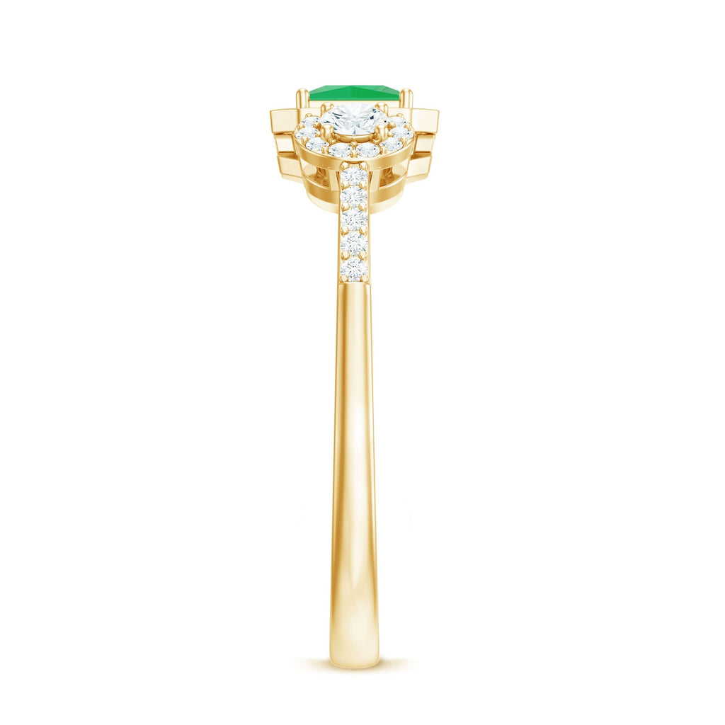 Princess Cut Emerald Ring – Vintage Engagement Band with Diamond Accents