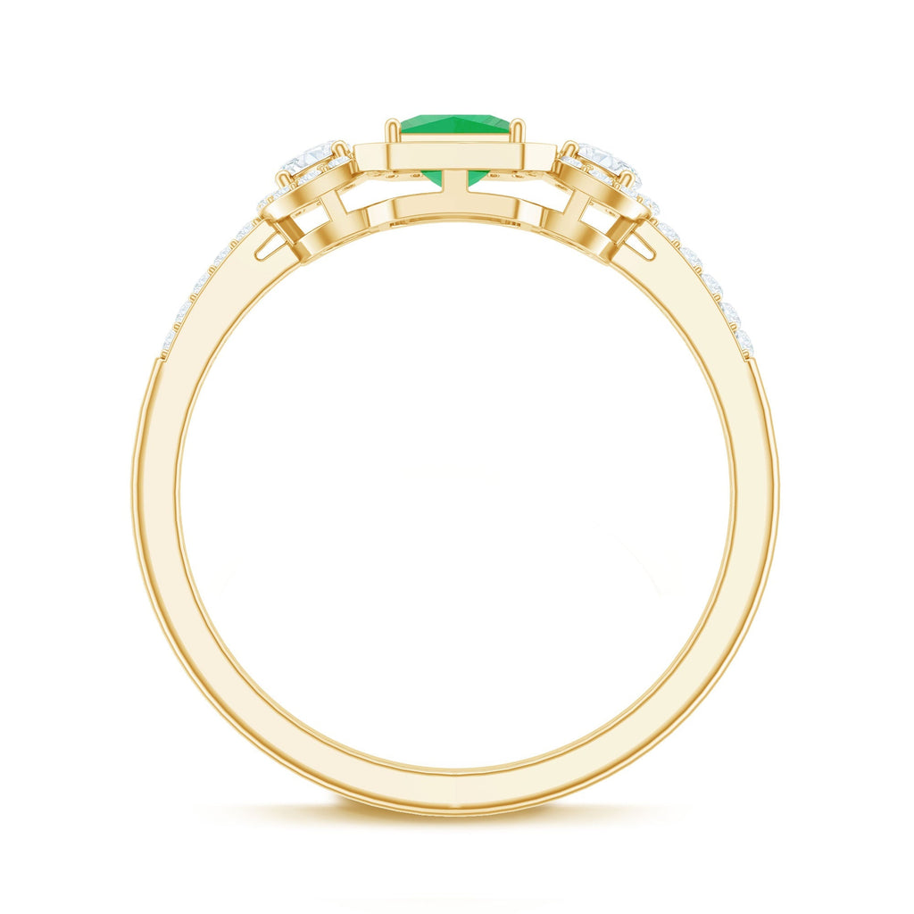 Princess Cut Emerald Ring – Vintage Engagement Band with Diamond Accents