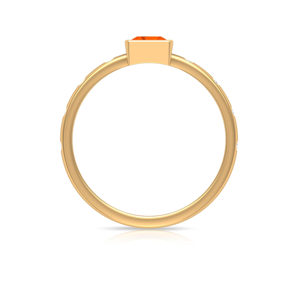 Princess Cut Fire Opal Solitaire Promise Ring with Diamonds