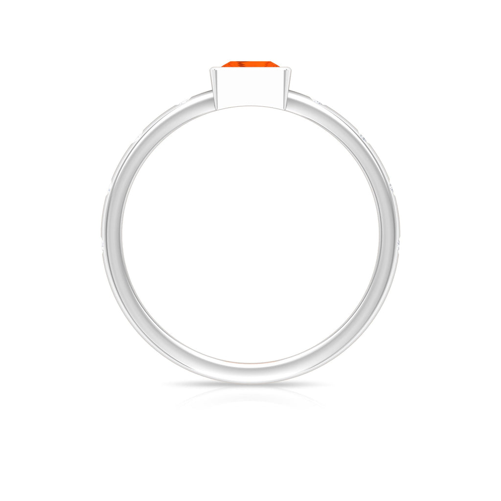 Princess Cut Fire Opal Solitaire Promise Ring with Diamonds