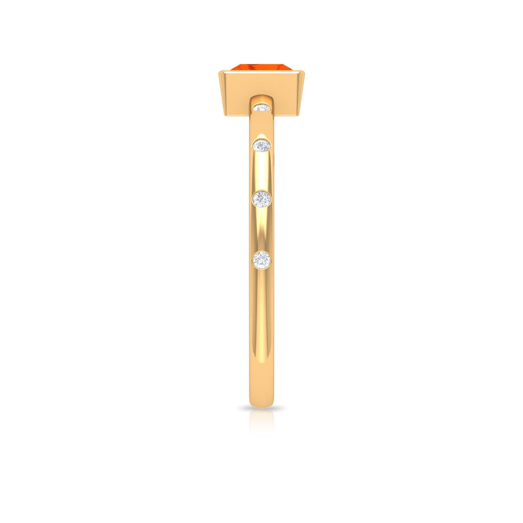 Princess Cut Fire Opal Solitaire Promise Ring with Diamonds