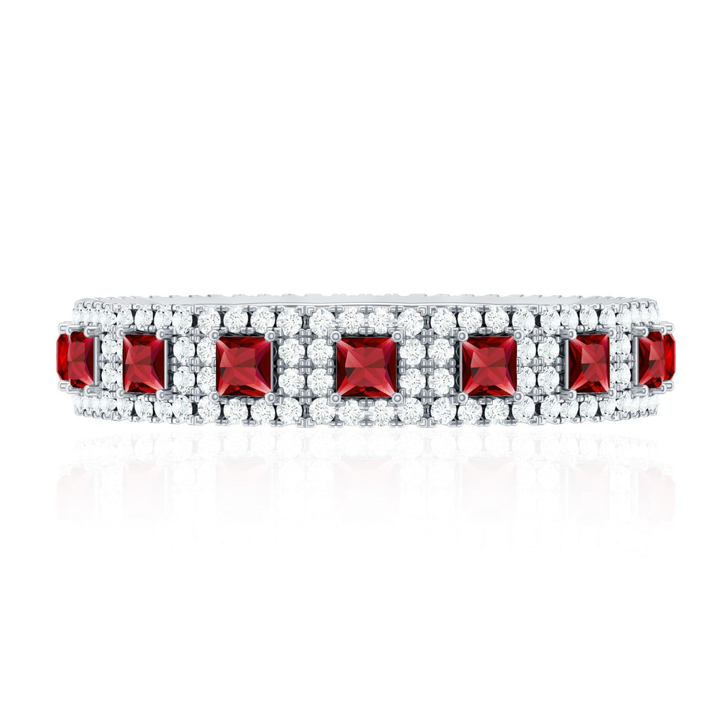 Princess Cut Lab Created Ruby Wedding Band with Diamonds
