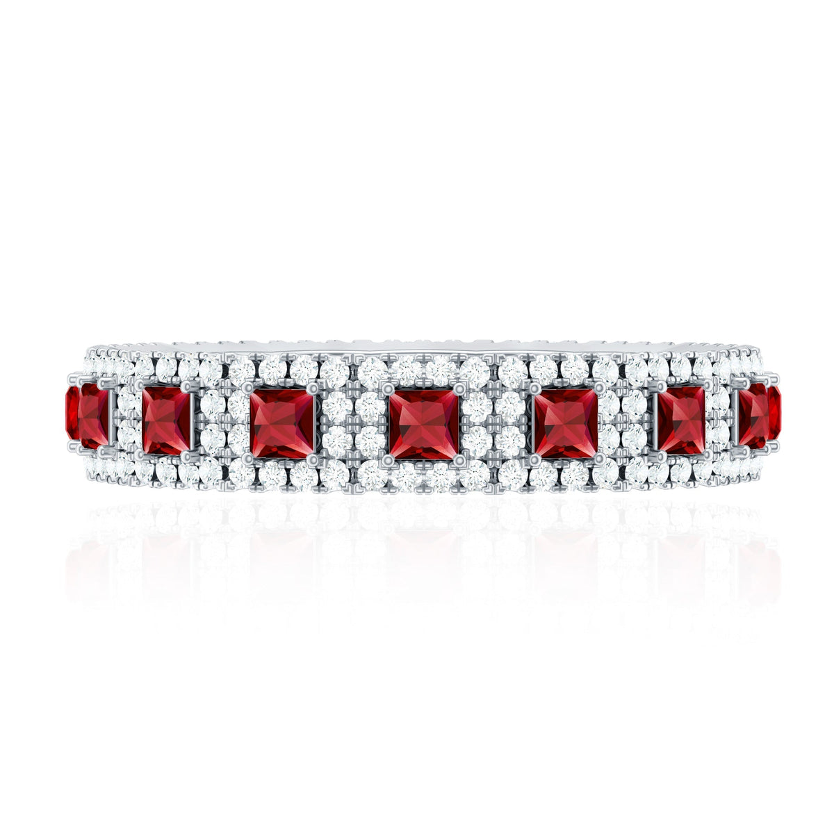 Princess Cut Lab Created Ruby Wedding Band with Diamonds