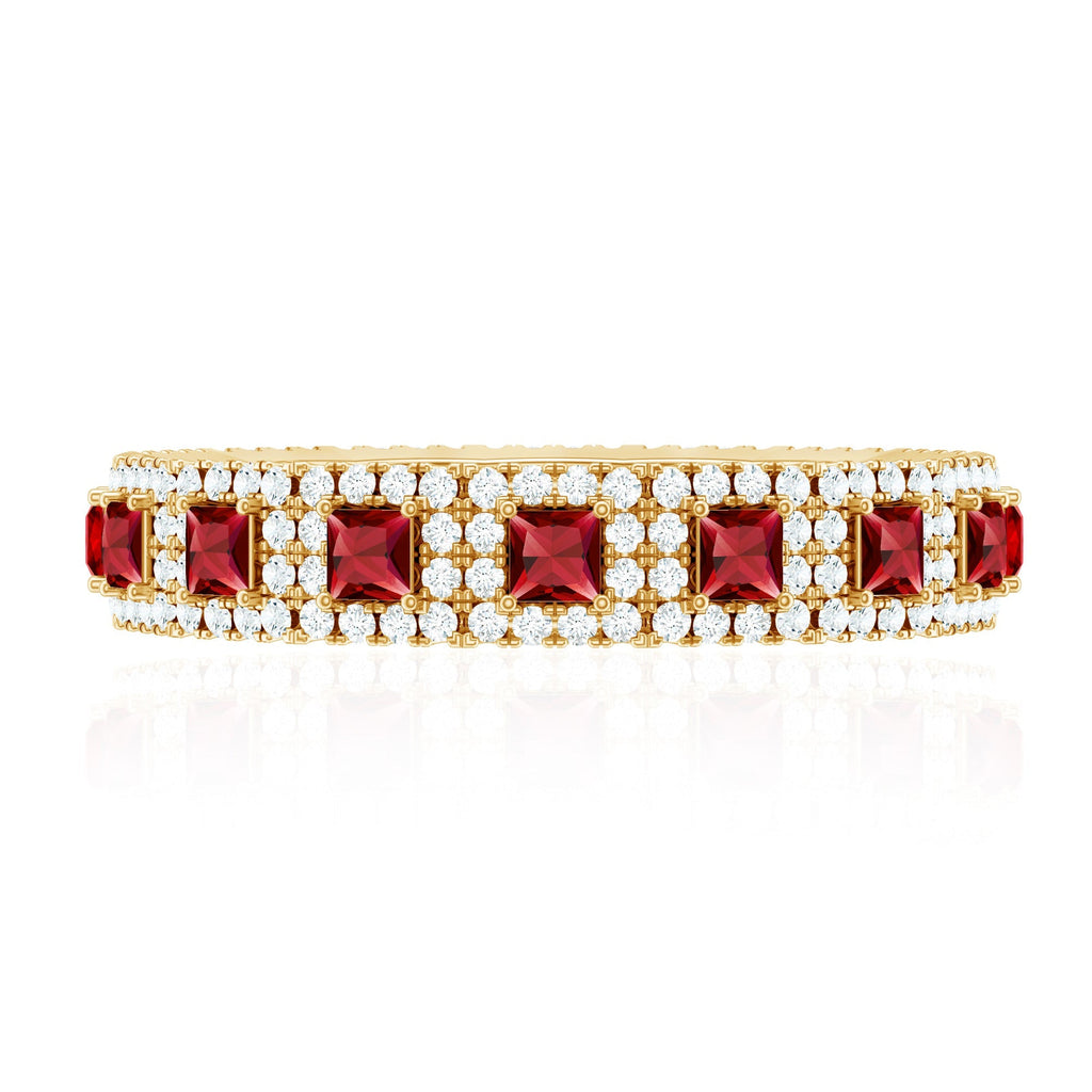 Princess Cut Lab Created Ruby Wedding Band with Diamonds