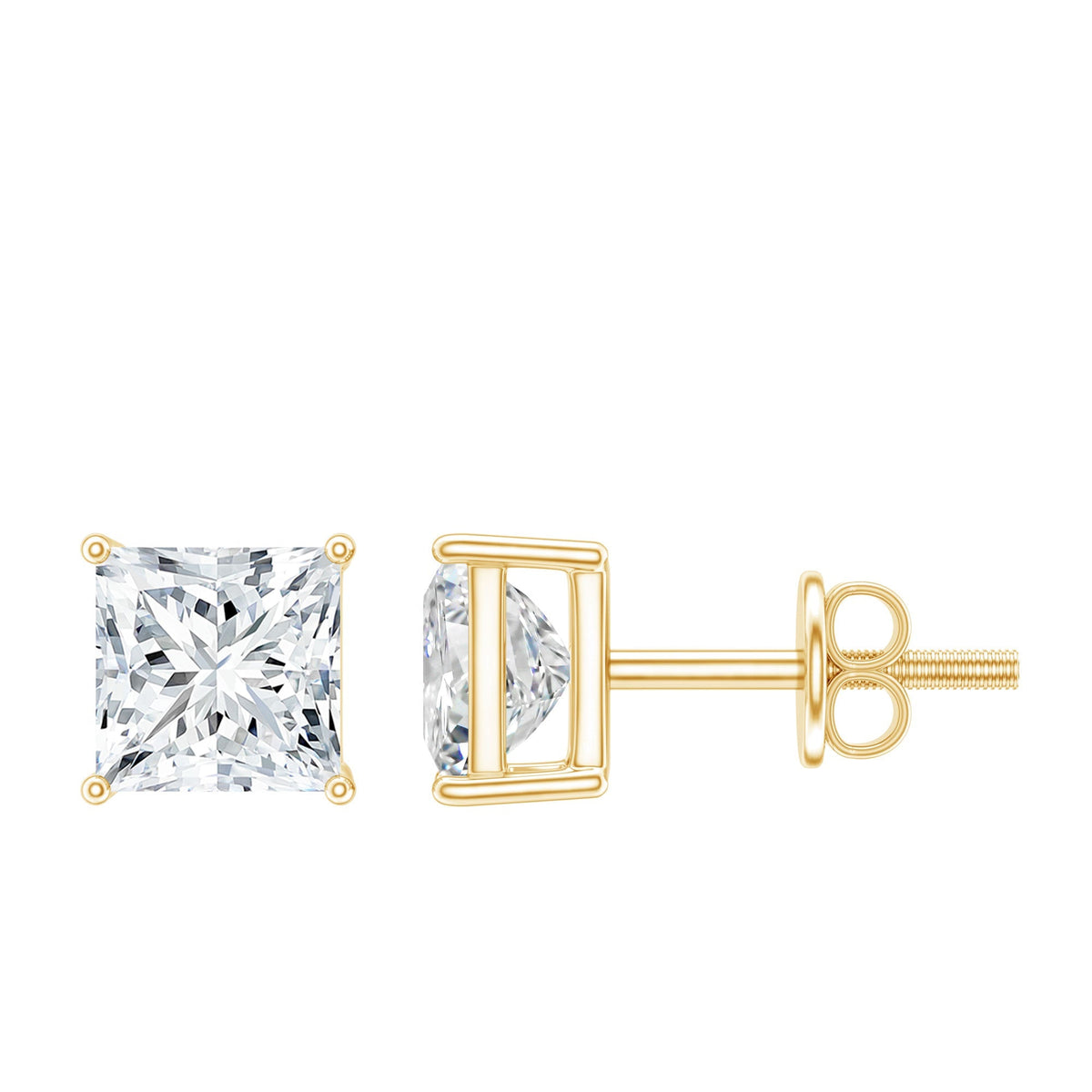 Princess Cut Moissanite Solitaire Stud Earrings for Women