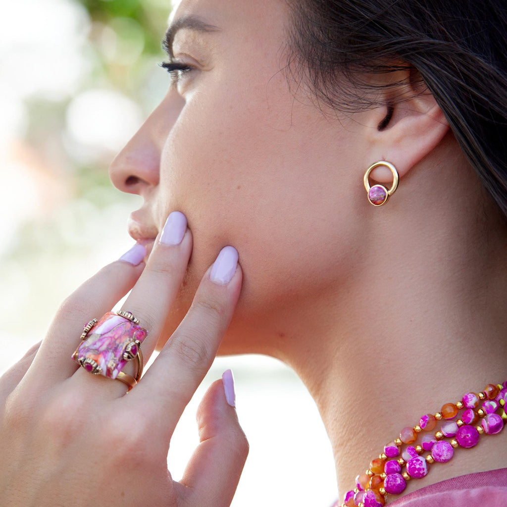 Prismatic Pink Spiny Oyster Matrix Statement Ring