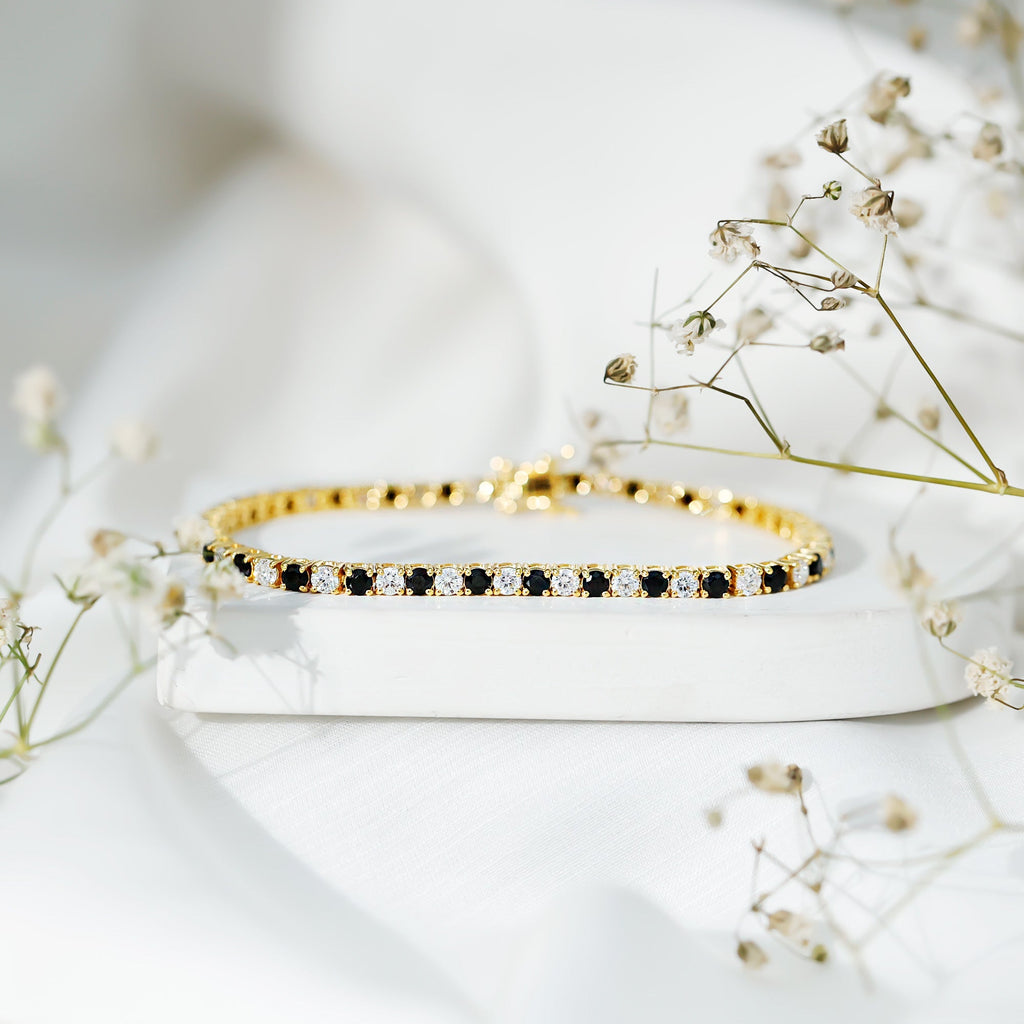 Prong Set Certified Lab Grown Black and White Diamond Tennis Bracelet