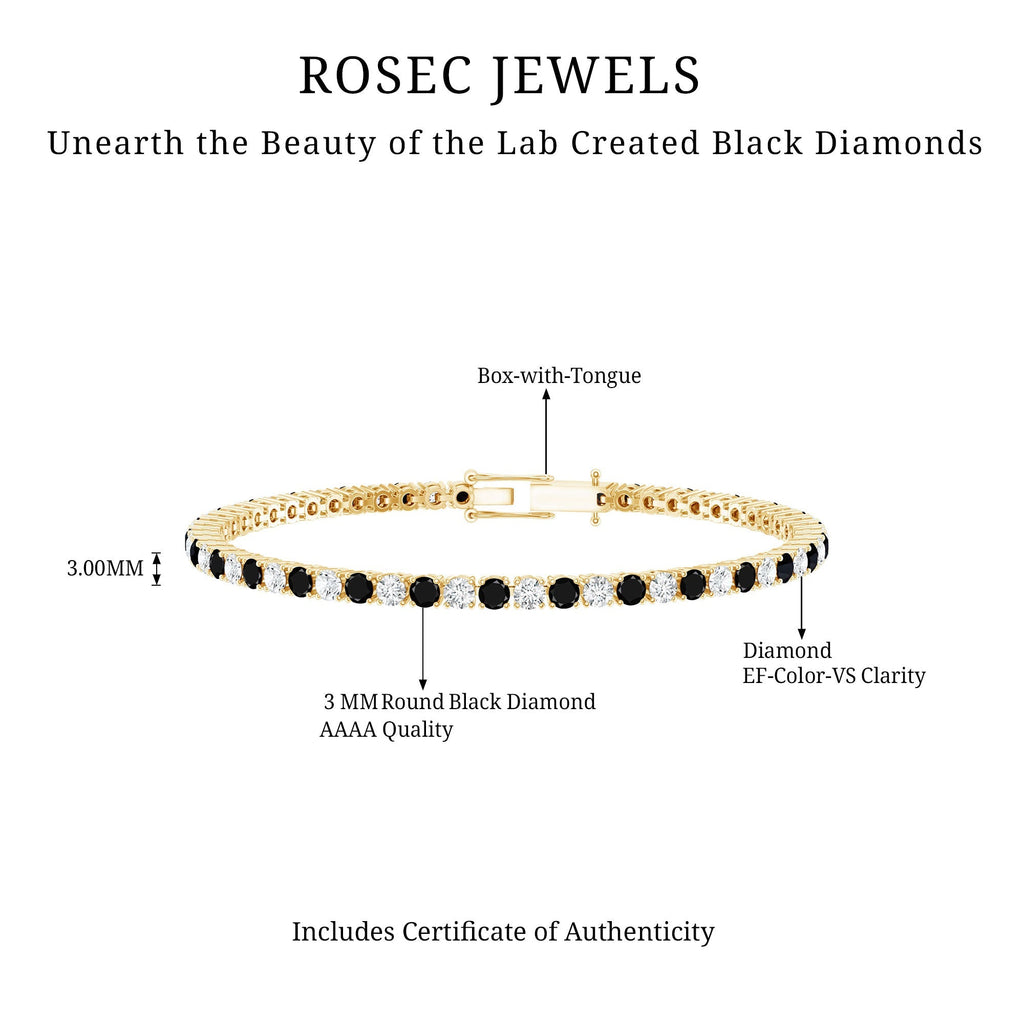 Prong Set Certified Lab Grown Black and White Diamond Tennis Bracelet