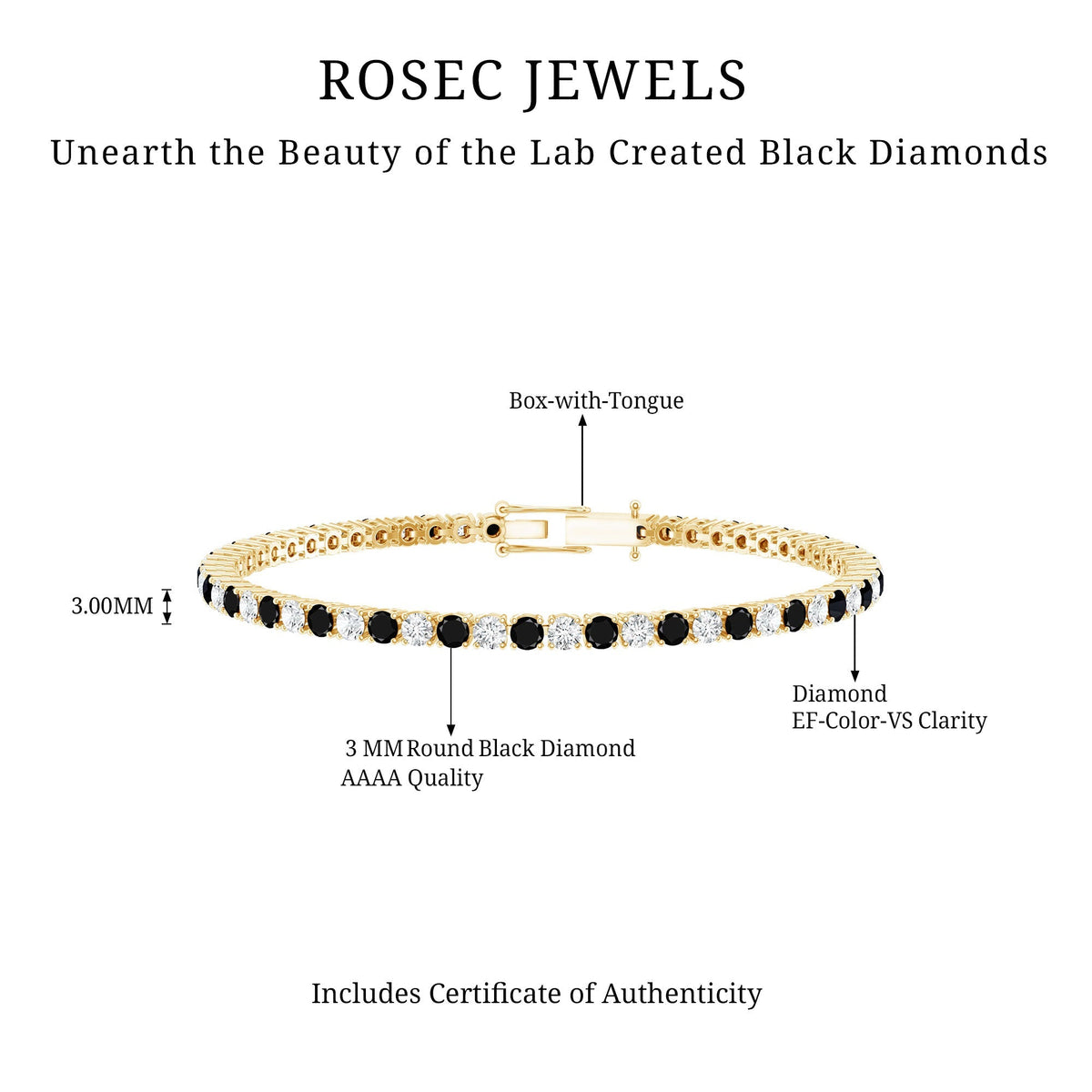 Prong Set Certified Lab Grown Black and White Diamond Tennis Bracelet
