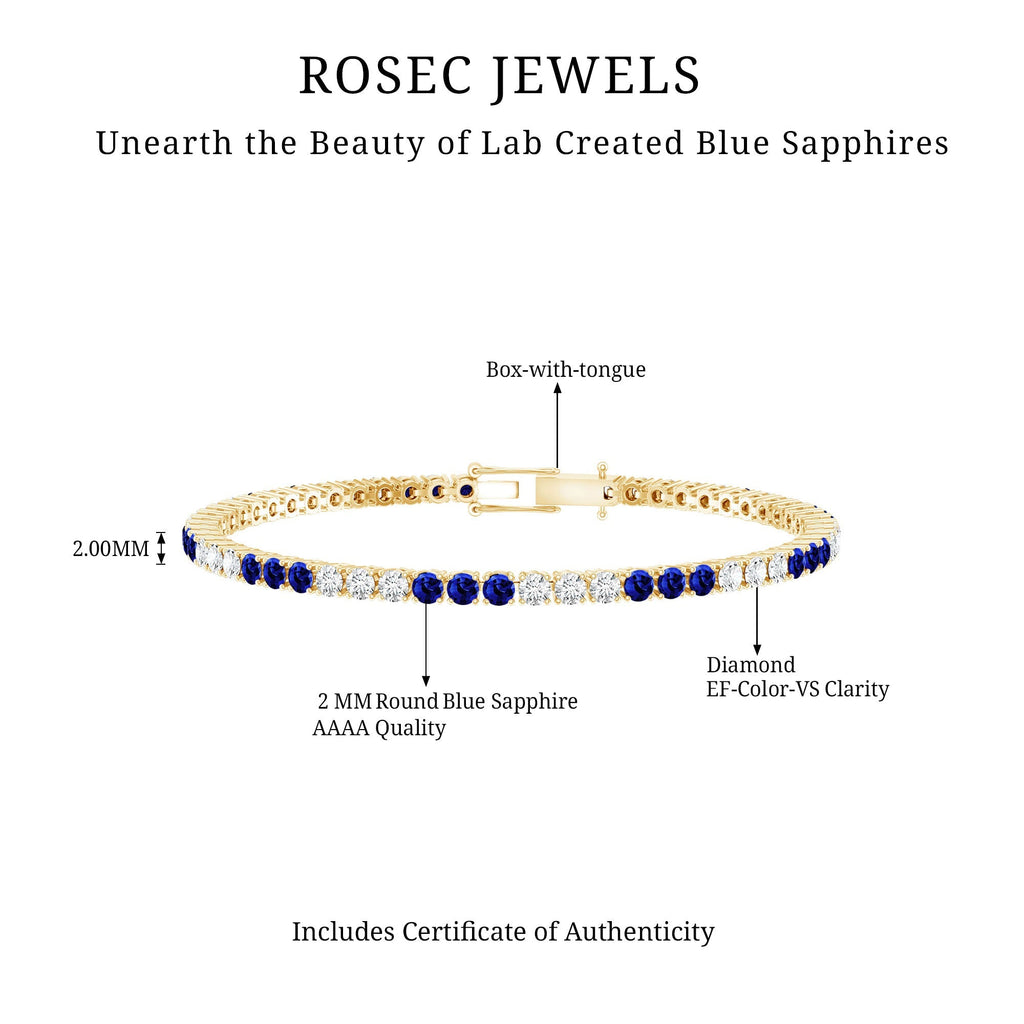 Prong Set Lab Grown Diamond Sapphire Eternity Tennis Bracelet