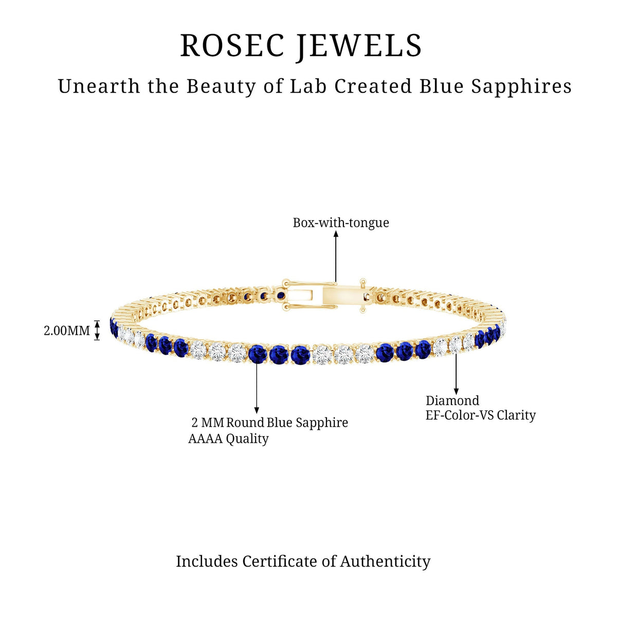 Prong Set Lab Grown Diamond Sapphire Eternity Tennis Bracelet