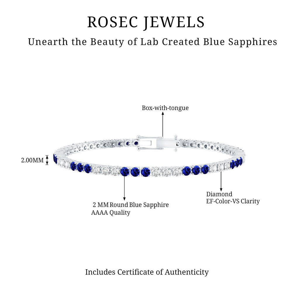 Prong Set Lab Grown Diamond Sapphire Eternity Tennis Bracelet