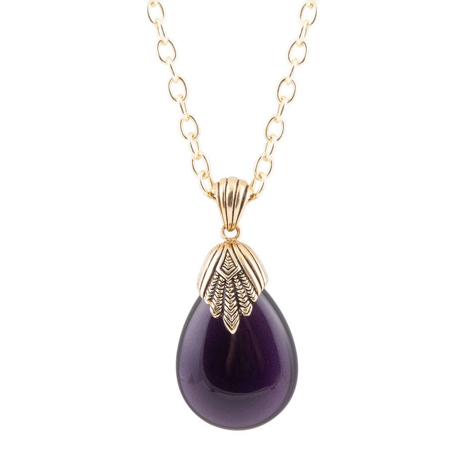 Purple Quartz Teardrop Golden Pendant Necklace