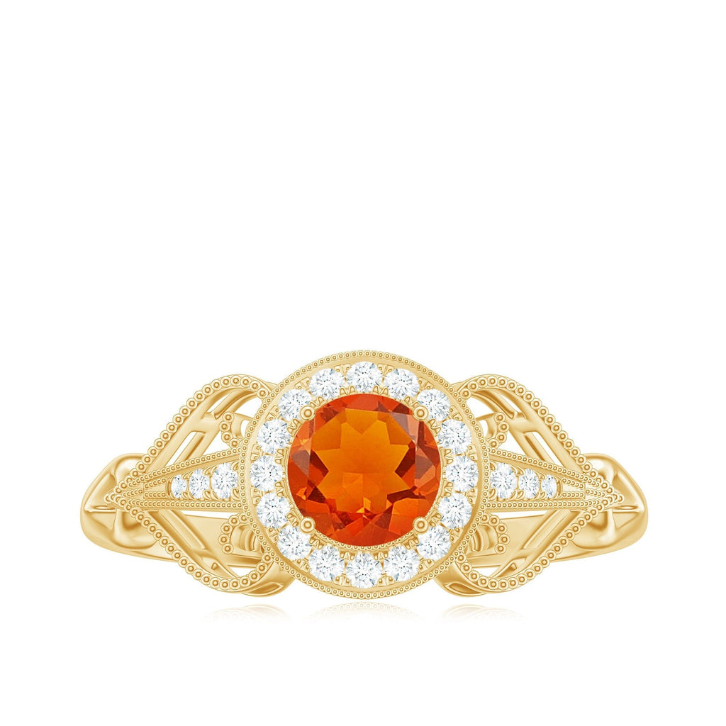 Real 0.45 Carat Fire Opal and Diamond Vintage Inspired Engagement Ring
