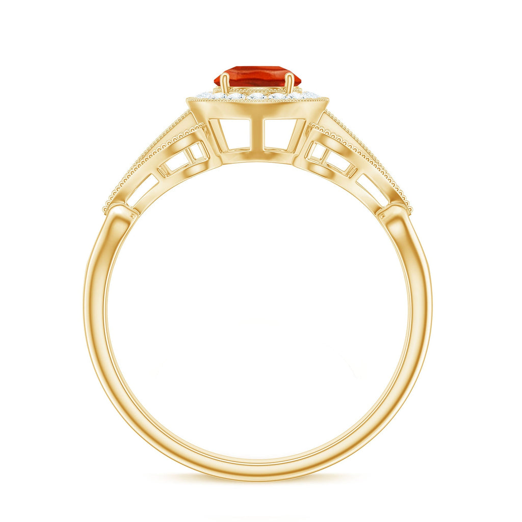 Real 0.45 Carat Fire Opal and Diamond Vintage Inspired Engagement Ring