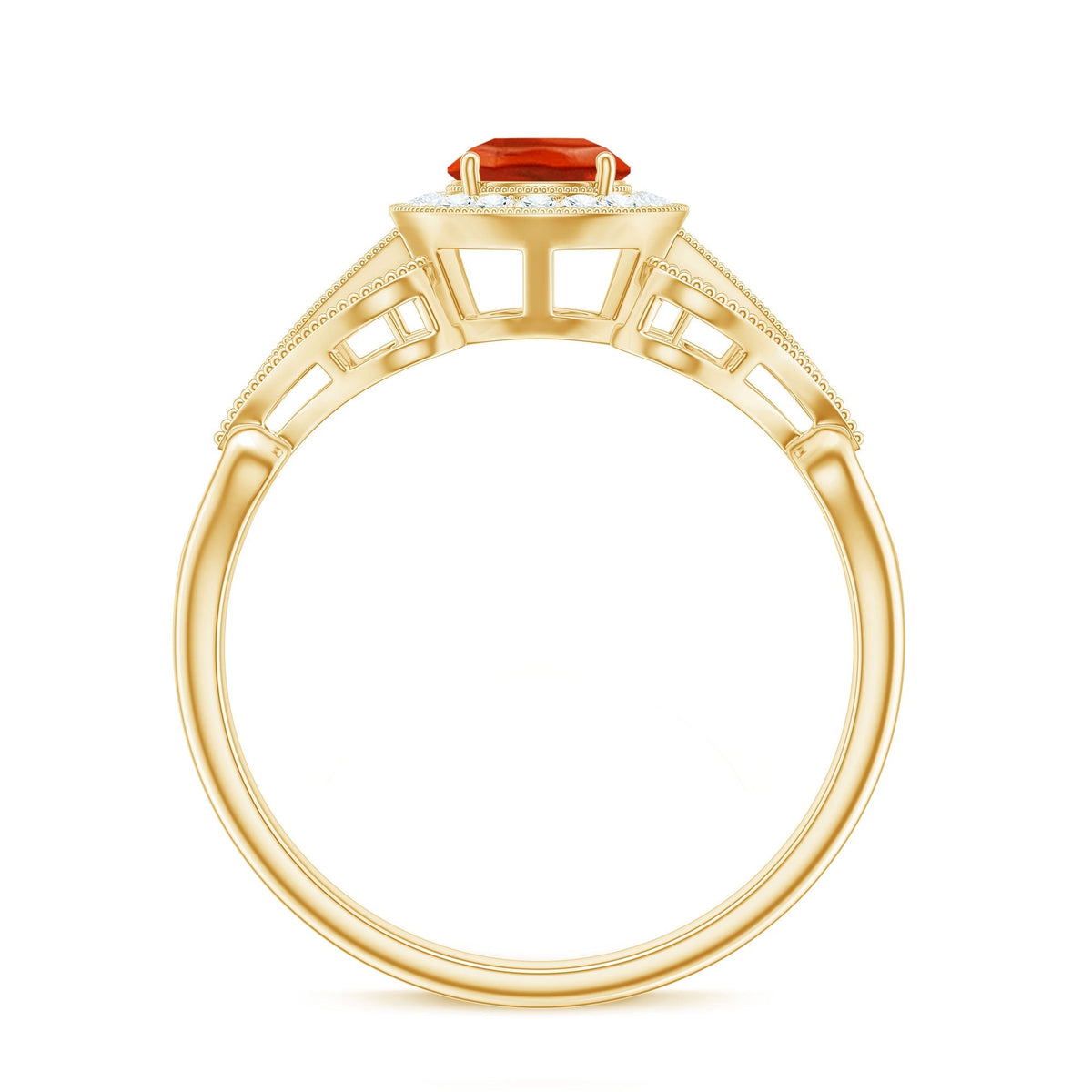 Real 0.45 Carat Fire Opal and Diamond Vintage Inspired Engagement Ring