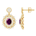 Real 0.8 Carat Rhodolite Drop Earrings with Lab Diamond for Women