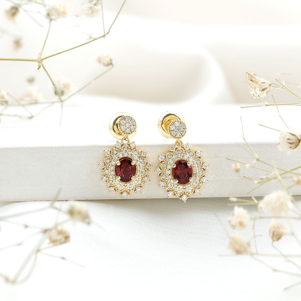 Real 0.8 Carat Rhodolite Drop Earrings with Lab Diamond for Women