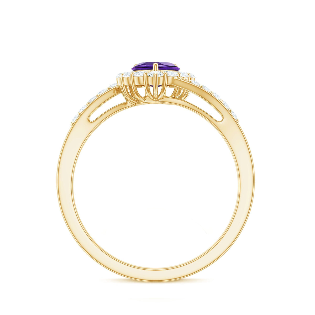 Real 0.9 Carat Amethyst Heart Engagement Ring with Diamond Halo