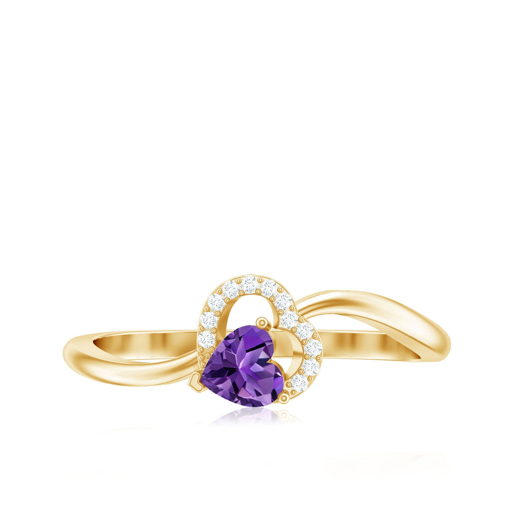 Real 0.9 Carat Amethyst Heart Promise Ring with Diamond