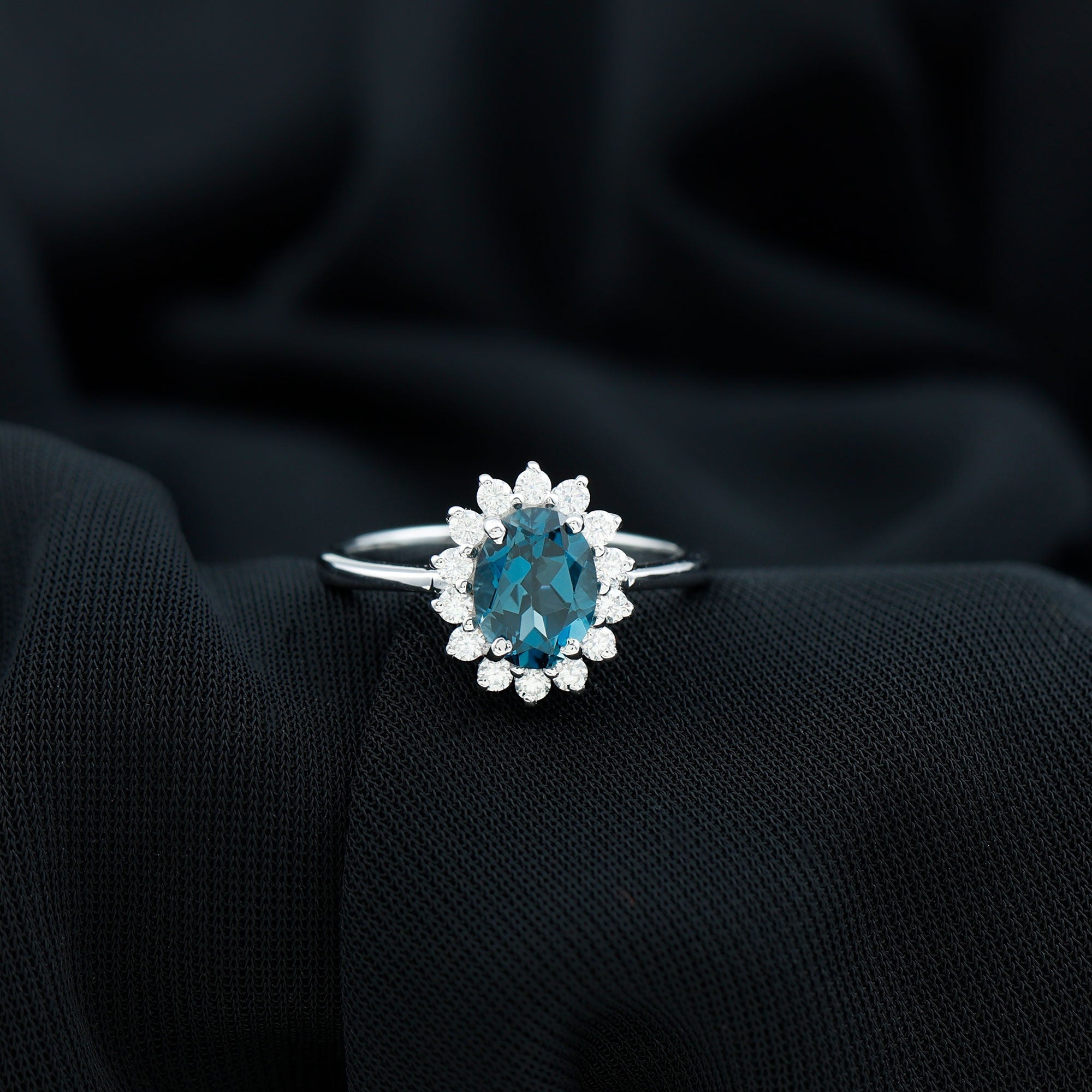 Real 1 Carat London Blue Topaz Princess Diana Inspired Engagement Ring with Diamond
