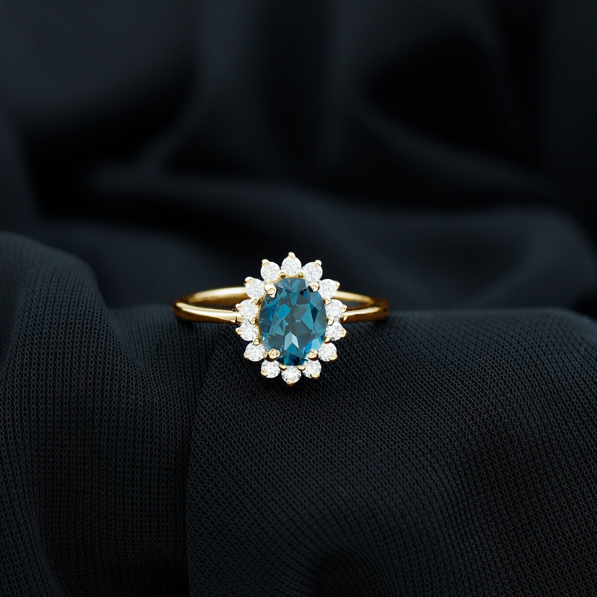Real 1 Carat London Blue Topaz Princess Diana Inspired Engagement Ring with Diamond