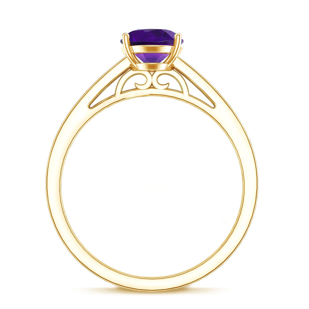 Real 1 Carat Oval Amethyst Solitaire Engagement Ring with Diamond